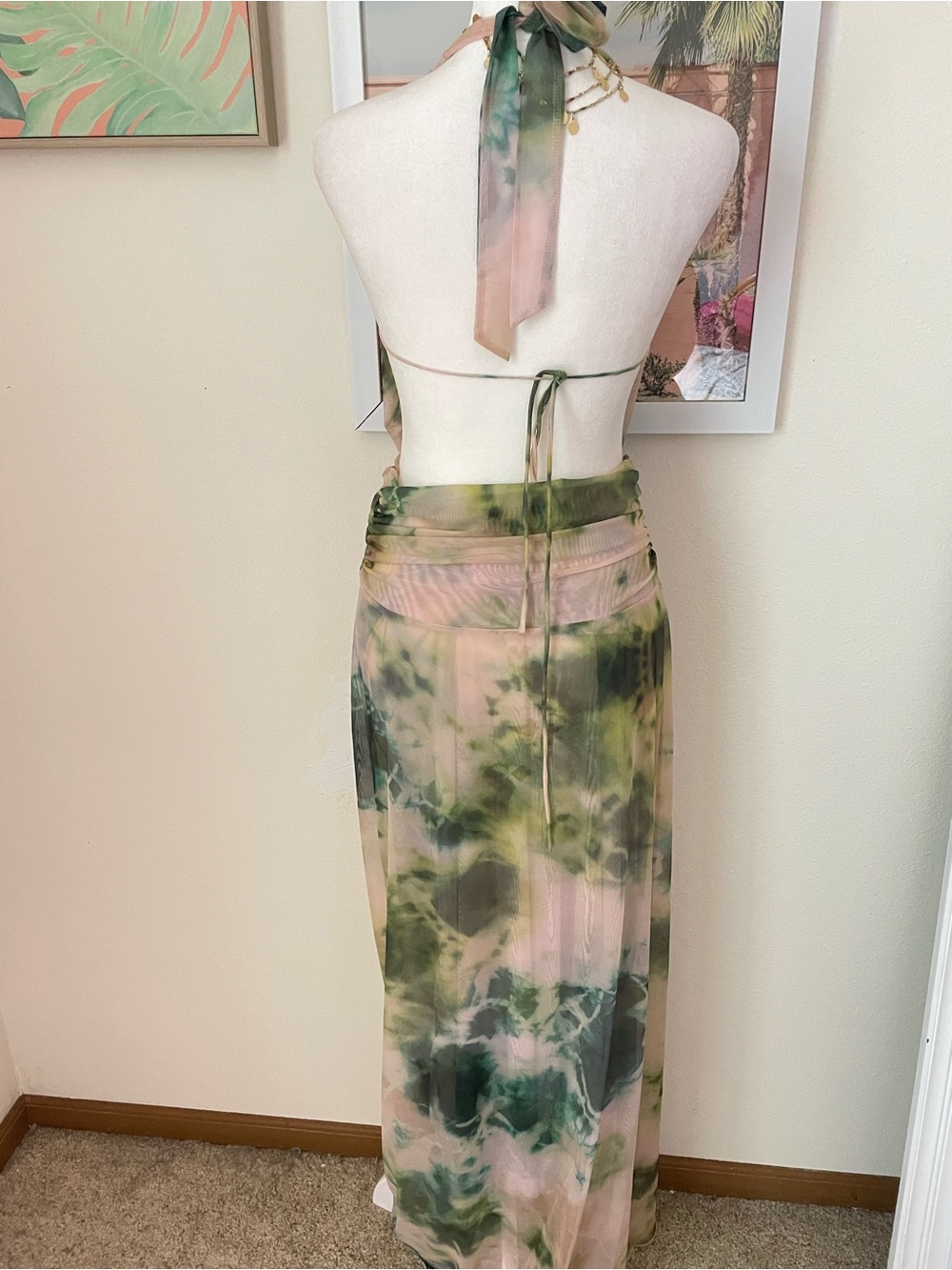 Peppermayo Elysia Maxi Dress in Rainforest Y2K Mesh Halter US 6 - Picture 8 of 8